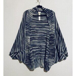 Chicos Sweater Womens One Size Blue Striped Cocoon Cardigan Open Front Cozy Boho